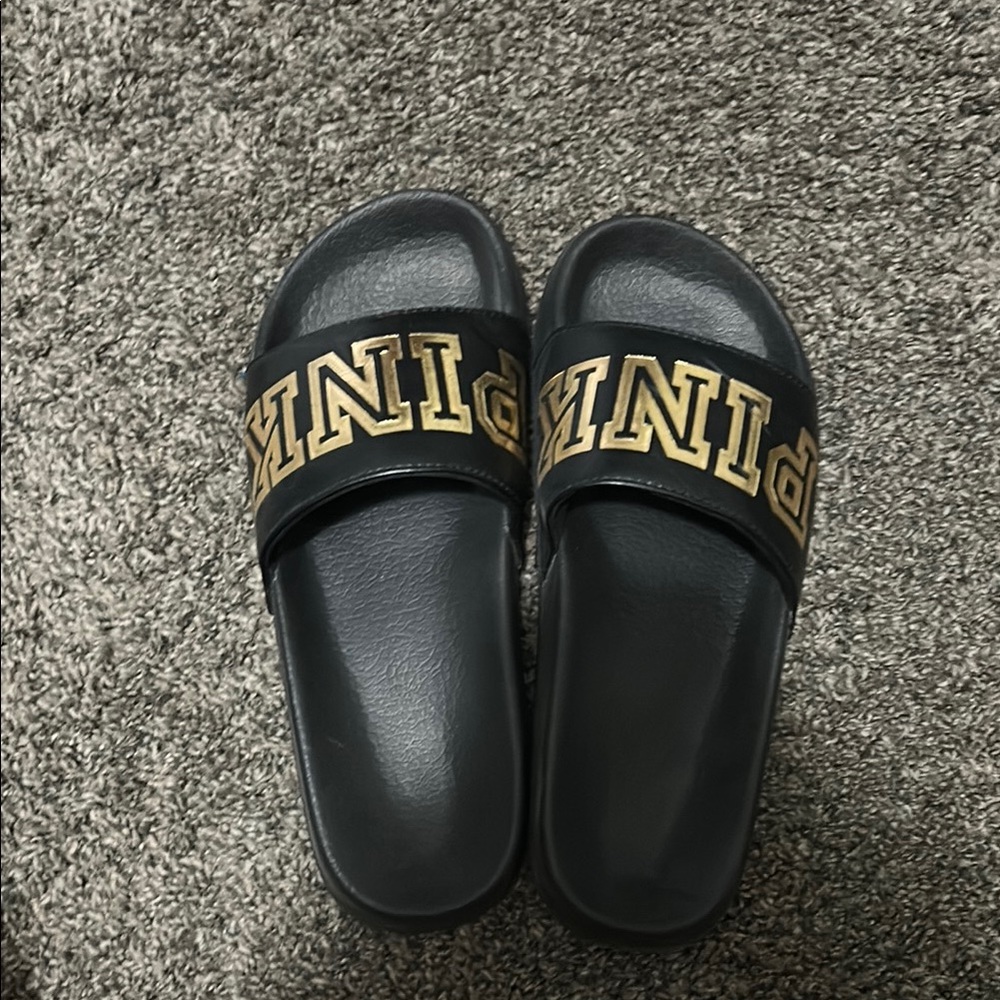 PINK Victoria's Secret Black and Gold Sandals